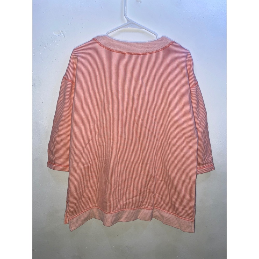 Liz Claiborne Weekend Peach White Striped Split Neck Sweatshirt Top Coastal - L - Picture 2 of 4